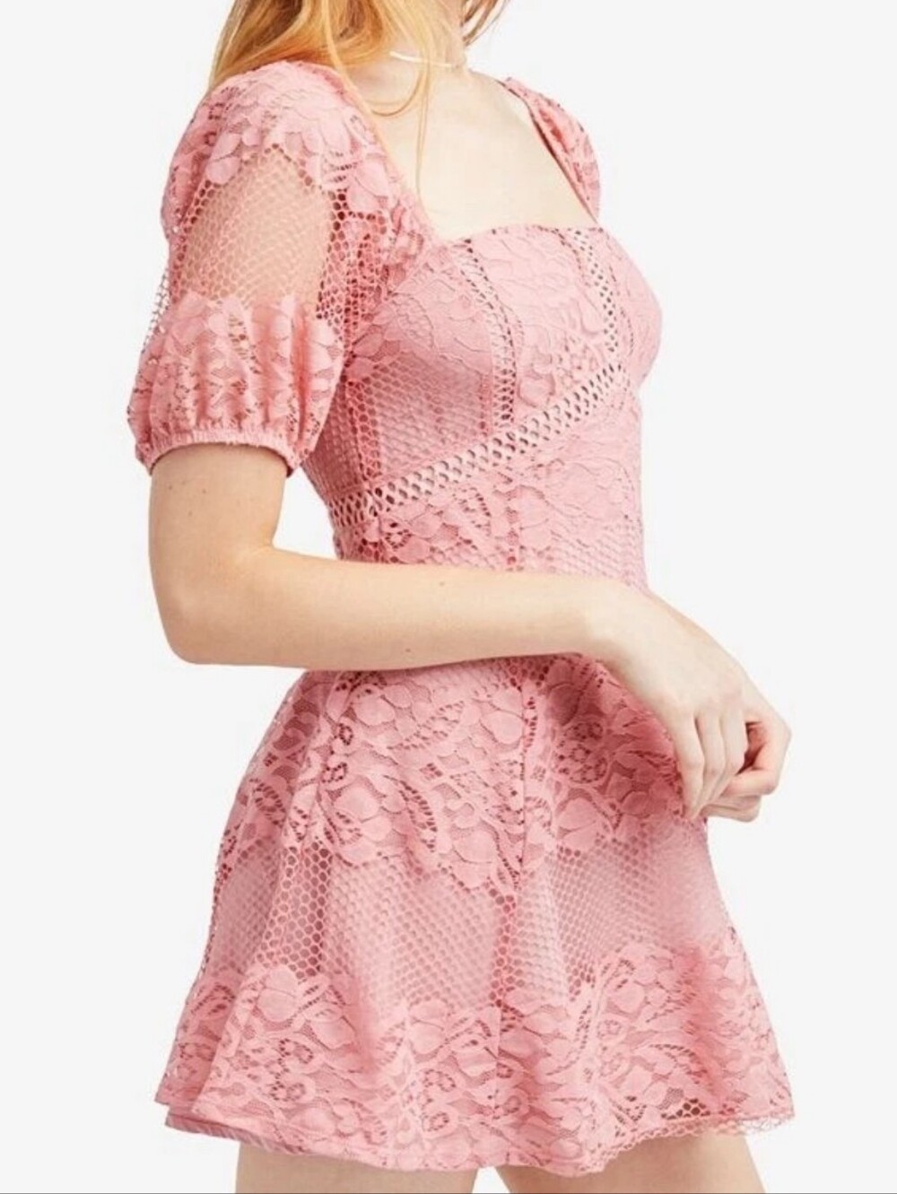 Free People Be Your Lace Pink Girlcore Feminine Mini Dress